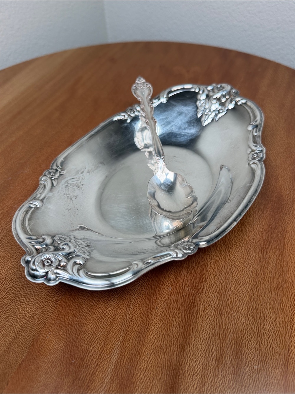 Vintage International Silver Company 448 Silver Plated Candy Dish & Spoon